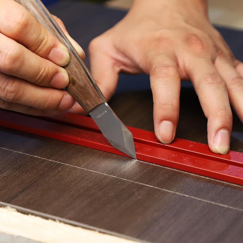 RUITOOL Marking Knife, Woodworking Scribing Knife with Leather Sheath, High Carbon Steel Double Beveled Blade Striking Knifes with Wooden Handle, Premium Quality Wood Scribe Tool for Carving - Image 2